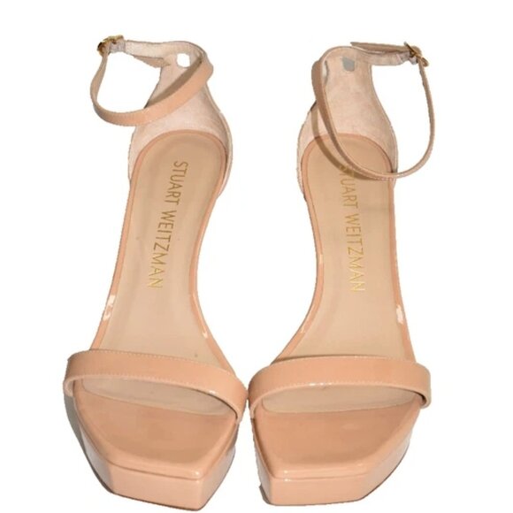 $600 STUART WEITZMAN Nunaked Party Platform Strap Sandal PATENT ADOBE 10 (PC3) - Picture 3 of 7